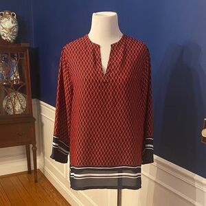 Red and Navy Women's Top
